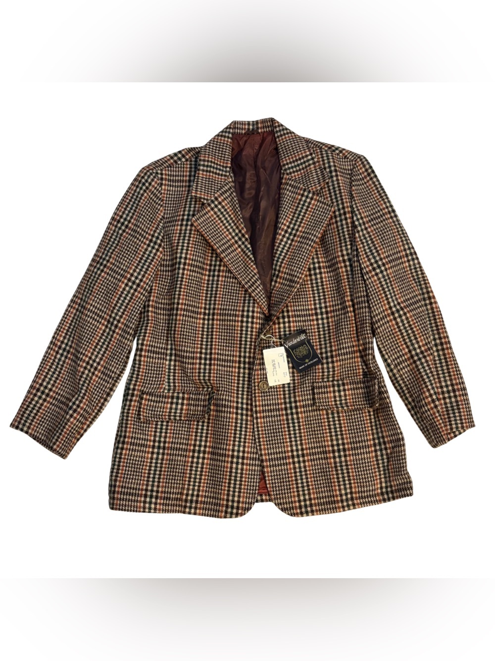 Vintage Vanderbilt Mens 46 Houndstooth Blazer NOS 70s